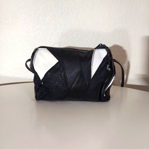 Black & White Leather Patchwork Crossbody Bag